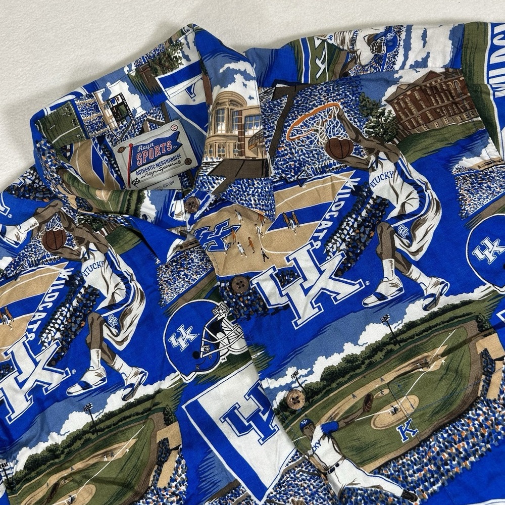 Reyn Spooner Sports Kentucky Wildcats Shirt Mens Large Blue Button‎ Up Hawaiian